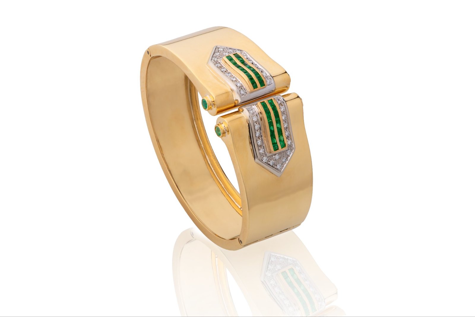 Vintage Art Deco Gold Bracelet with Natural Diamonds and Emeralds